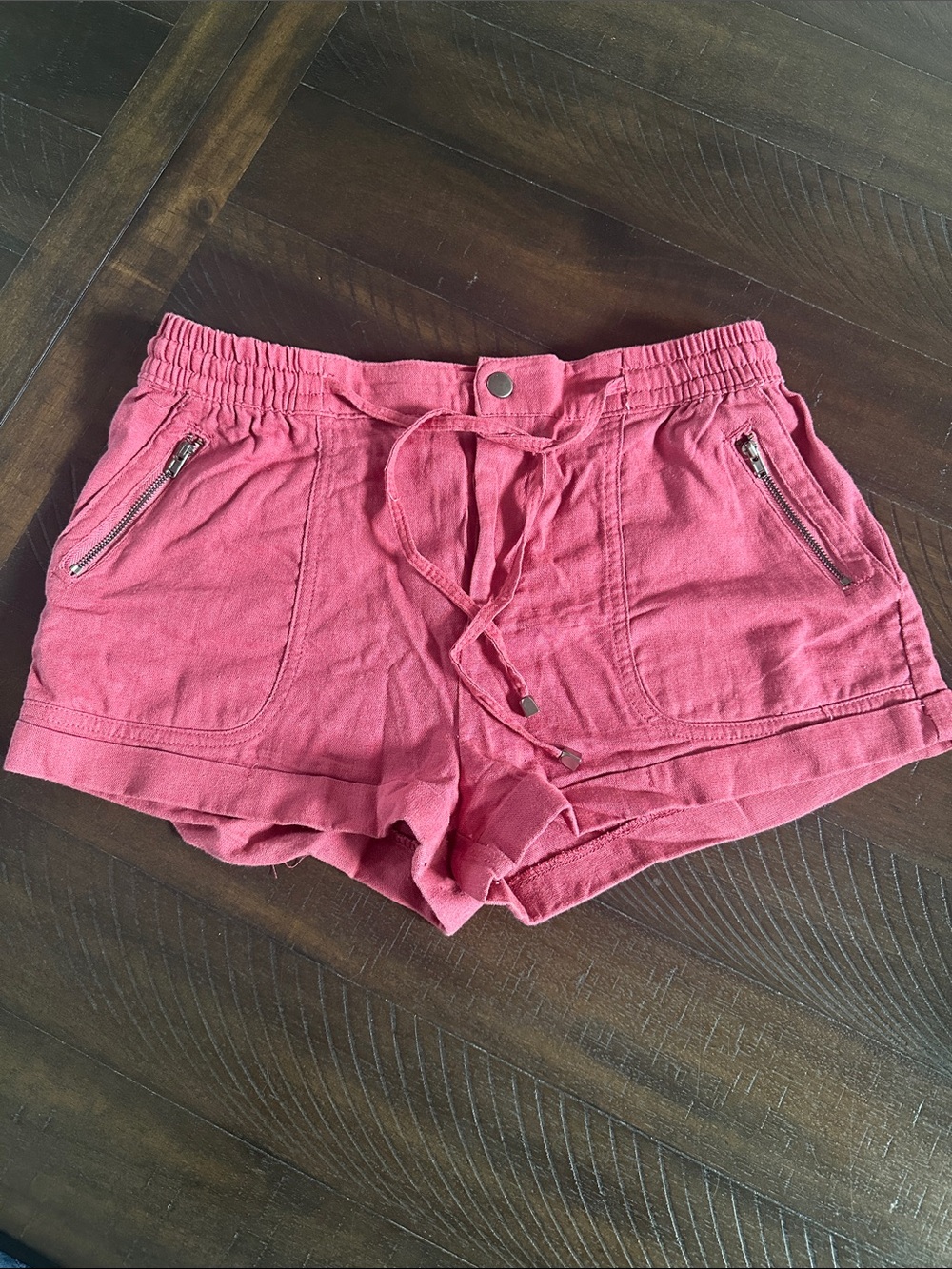 iris Coral Pink Drawstring Athletic Shorts with Zip Pockets